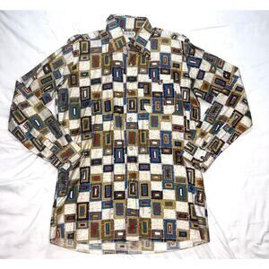 Le Roi Shirt Mens Size 16 Multicolor Geometric Button LS Cotton Vintage England